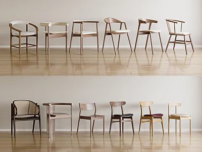 Different Style Leisure Chairs With Wooden Frames And Multiple Colors In Indoor 3d model