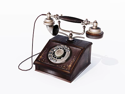 Vintage Telephone With Rotary Dial Wooden Base And Classic Retro Design 3d model