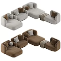 Brown And Gray Sectional Sofa With Pillows Ottoman And Throw Blanket 3d model