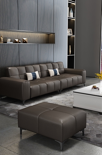 Bedroom leather sofa pedal coffee table combination 3d model