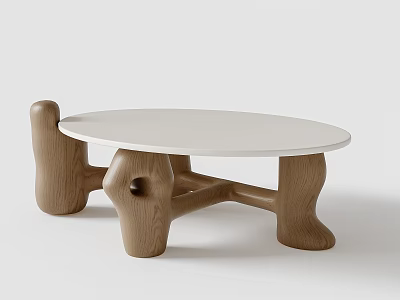 Round Coffee Table With White Tabletop And Unique Wooden Legs Design 3d model