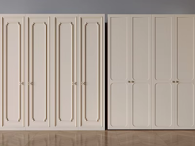 Classic White Wardrobe Doors With Panel Design And Elegant Metal Handles 3d model