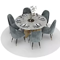 Elegant Round Dining Table Set With Four Gray Upholstered Chairs And Wooden Base 3d model