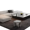 Stylish L Shaped Sofa Coffee Table Combination With Throw Pillows Fruit Magazines And White Stool 3d model