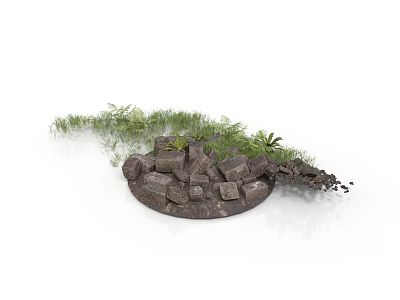 Modern Stacked Stone Arrangement With Fresh Green Plants And Natural Foliage 3d model