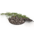 Modern Stacked Stone Arrangement With Fresh Green Plants And Natural Foliage