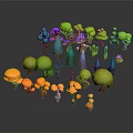 Colorful Cartoon Scene With Various Shaped Trees In Different Colors