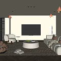 Modern Elegant Living Room Interior Design With Beige Walls White Sofa And Brown Armchair