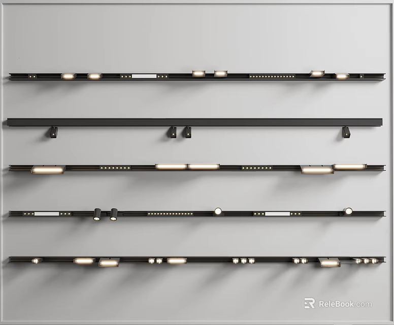 Modern Downlights And Spotlights In Various Styles With Track Mounting And Black Finish 3d model 