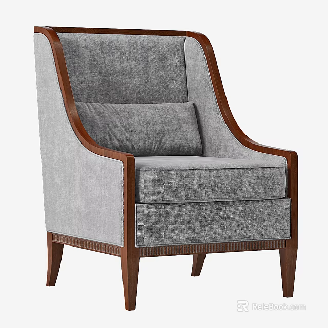 Modern Classic Gray Fabric Armchair With Wooden Frame And Comfortable Cushion 3d model 