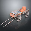Classic Ancient Wooden Cart With Two Wooden Barrels And Large Spoked Wheels