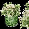 Decorative Ornament Set With Transparent Glass Vase White Green Flowers And Grass