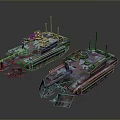 Two Camouflage Military Tanks 3D Model Design With Turret And Tracks