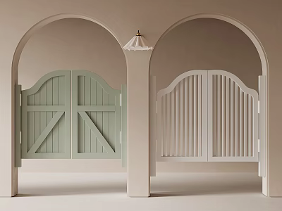 Arched Door Frames With Light Green Double Doors White Slatted Design And Ceiling Lamp 3d model