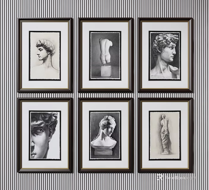 Framed Black And White Classical Portrait Artworks For Gallery Wall 3d model