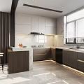 Modern Open Kitchen Interior With Marble Counter Island Bar Stools And Glass Doors