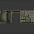Vintage L Shaped Wooden Furniture With Open Shelves And Colorful Drawers