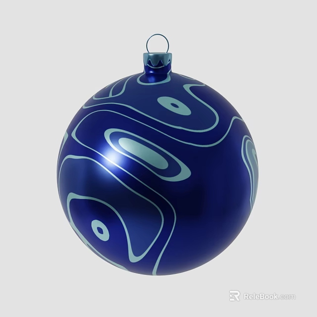 Blue Spherical Decorative Ornament Set With Light Green Wave And Circular Patterns 3d model 