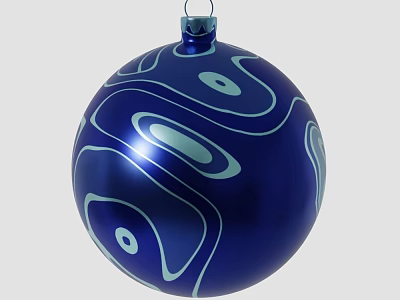 Blue Spherical Decorative Ornament Set With Light Green Wave And Circular Patterns 3d model