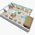 Food Specialty Store Interior With Bright Lighting Blue Walls Green Decor And Wooden Shelves
