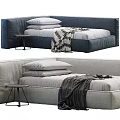 Dark Blue And Light Gray Kids Bed With Pillows Blanket And Side Table