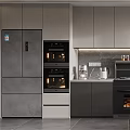 Modern Kitchen Interior With Gray Cabinets Built-in Ovens And Sleek Countertops