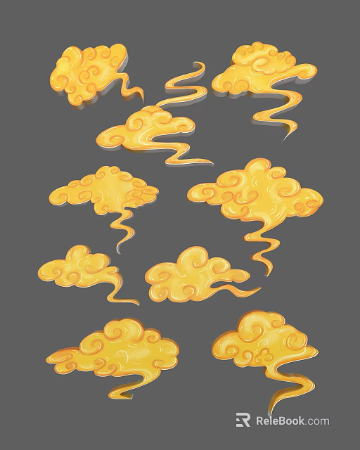 Elegant Golden Cloud Carvings Featuring Intricate Decorative Patterns And Artistic Design 3d model