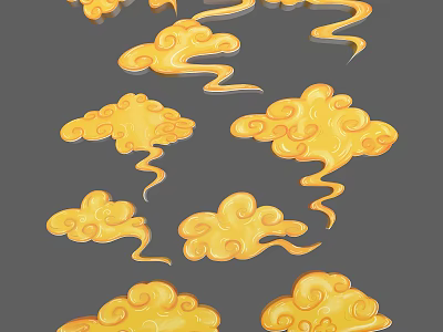 Elegant Golden Cloud Carvings Featuring Intricate Decorative Patterns And Artistic Design 3d model