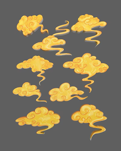 Elegant Golden Cloud Carvings Featuring Intricate Decorative Patterns And Artistic Design 3d model