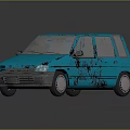 Blue Old Small Car with Rusty Body Worn Paint and Vintage Design Features