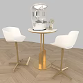 Modern Coffee Table With Round Tabletop Gold Base And White Chairs Decorative Items 3d model