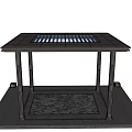 Garden Landscape Design Featuring Black Roofed Pavilion With Stone Slab Floor And Square Lanterns