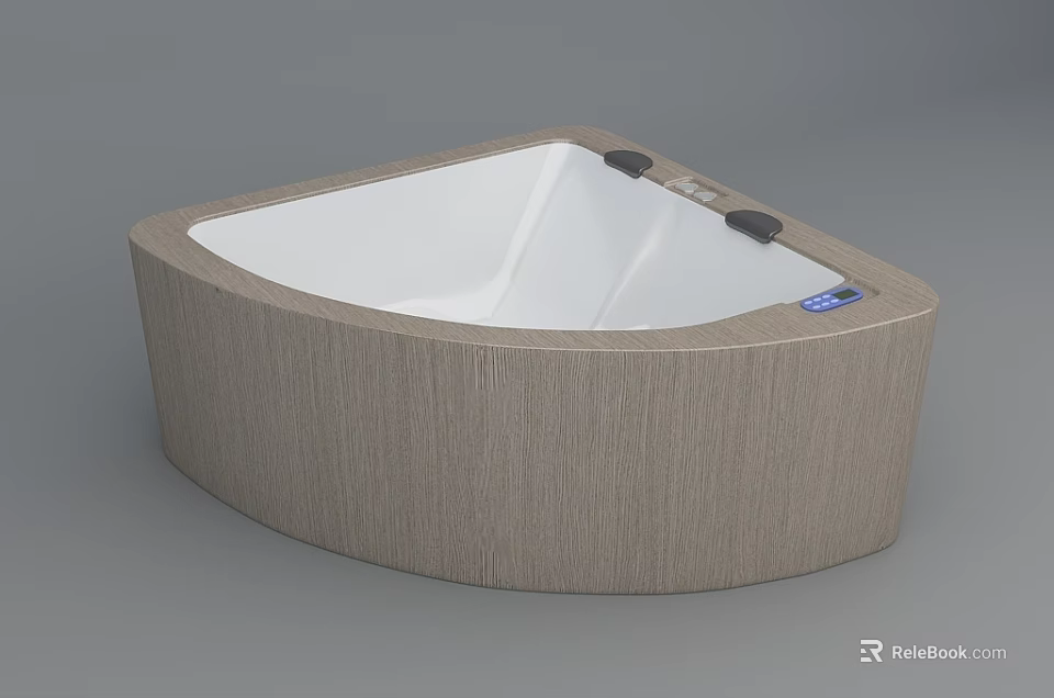 Square Shaped Bathtub With Wooden Texture Exterior White Interior Massage Jets 3d model 
