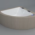 Square Shaped Bathtub With Wooden Texture Exterior White Interior Massage Jets