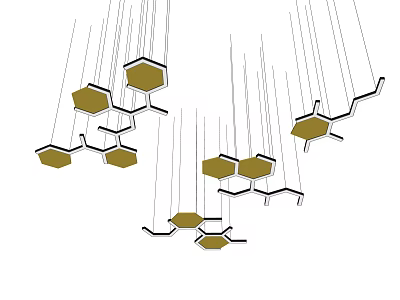 Modern Hexagonal Golden Chandelier with Black Lines and Multiple Hanging Elements 3d model