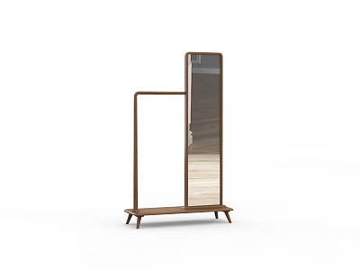 Floor Standing Mirror With Wooden Frame Stable Base And Clothes Hanger 3d model