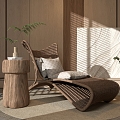 Quiet Lounger Wooden Rattan Lounger 3d model