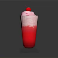 Red Milkshake With Cream Layer And Cherry Topping In Tall Glass