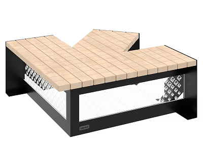 Modern Ground Design With Wooden Planks Metal Frame And Transparent Base 3d model