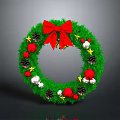 Green Christmas Wreath Plant Decorated With Red Bow Pine Cones And Ornaments