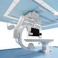 Modern Operating Room Setup With Surgical Table And Hanging Medical Equipment