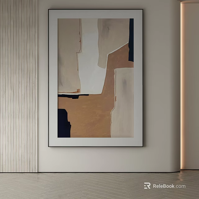 Abstract Painting In Modern Style With Beige Brown Black Tones On Interior Wall Frame 3d model 