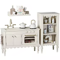 White Play Kitchen Cabinets With Shelf Kettle Mugs Books And Decor