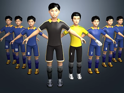 Group of Football Players Wearing Different Colored Jerseys Including Goalkeeper 3d model