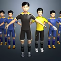 Group of Football Players Wearing Different Colored Jerseys Including Goalkeeper