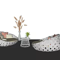 Outdoor Sofa With Polka Dot Pattern Small Side Table And Decorative Plants 3d model
