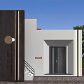 Modern Building Entrance Design With White Walls Black Door Staircase And Doorplate