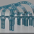 Blue Modern Pergola With Arched Metal Frame And Multiple Arches Structure