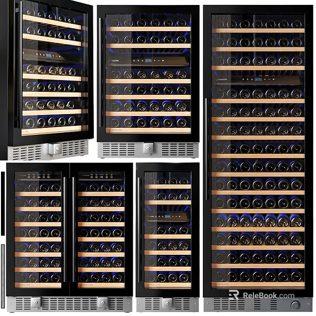 Modern Kitchen Wine Coolers With Glass Doors And LED Lighting For Wine Storage 3d model 