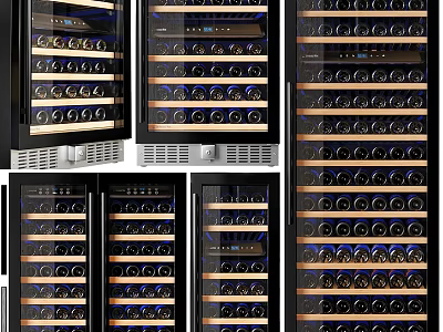 Modern Kitchen Wine Coolers With Glass Doors And LED Lighting For Wine Storage 3d model